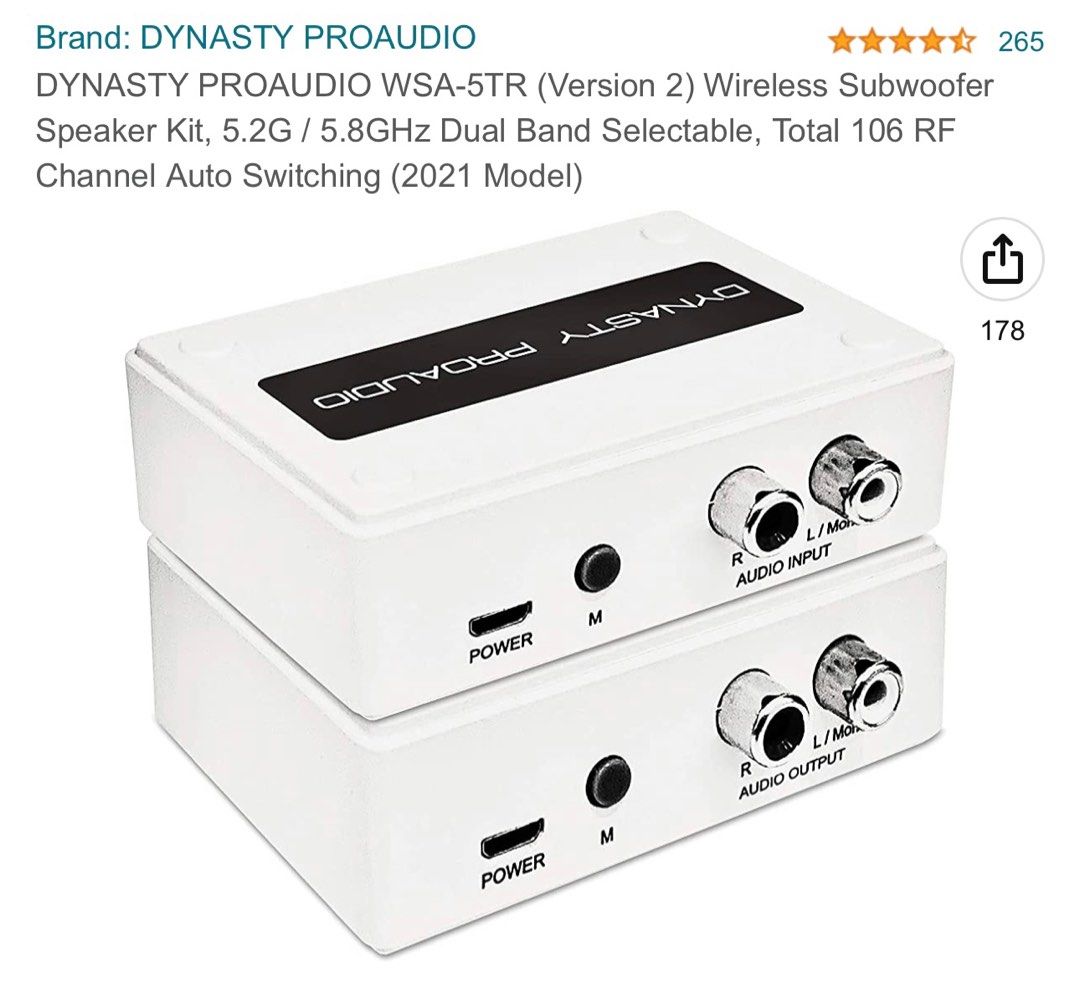 DYNASTY PROAUDIO WSA5TR (Version 2) Wireless Subwoofer Speaker Kit