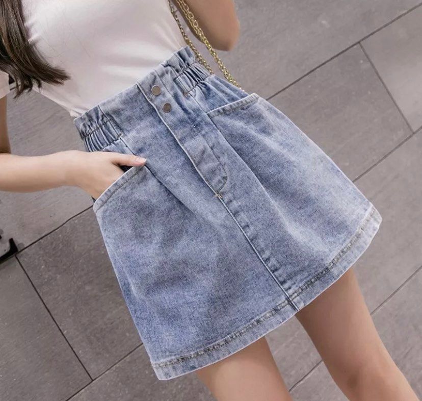 Elastic High Waist Denim Skirt Women s Fashion Bottoms Skirts