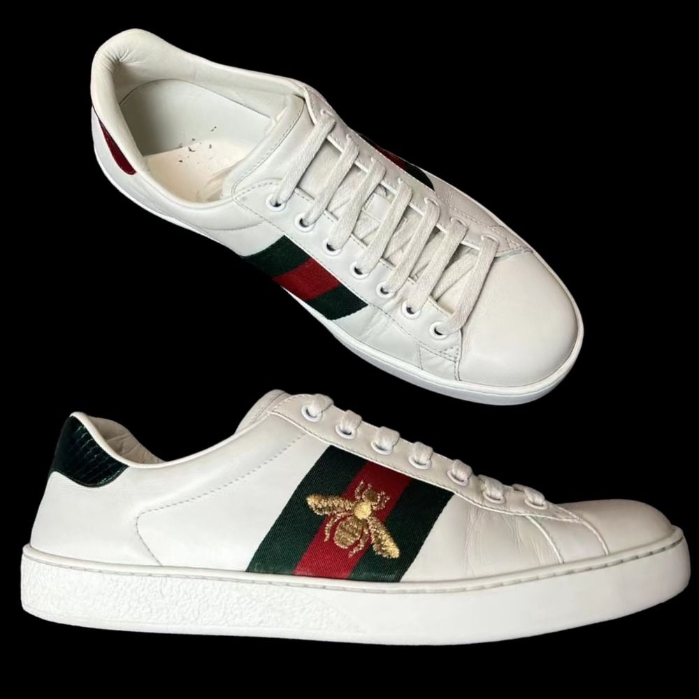 Gucci Ace Bee Embroidered Men's Leather Sneakers Black US 7.5 EU 41