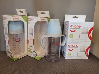 [2 set with handles] Evorie 240ml Tritan Wide Neck Feeding Bottle and Handle