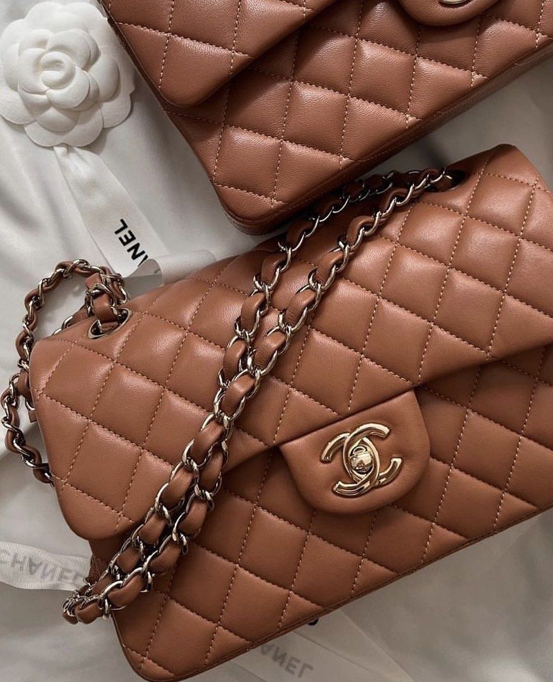Chanel Mini Square 22S Caramel Quilted Lambskin Bag, Luxury, Bags