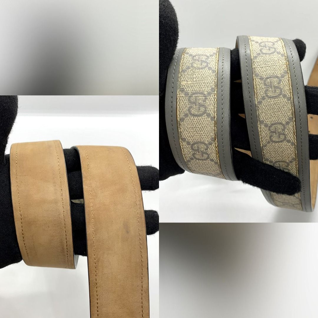 GUCCI 142930 GG INTERLOCKING GREY CANVAS LEATHER BELT 237018184 WE Luxury Accessories on Carousell