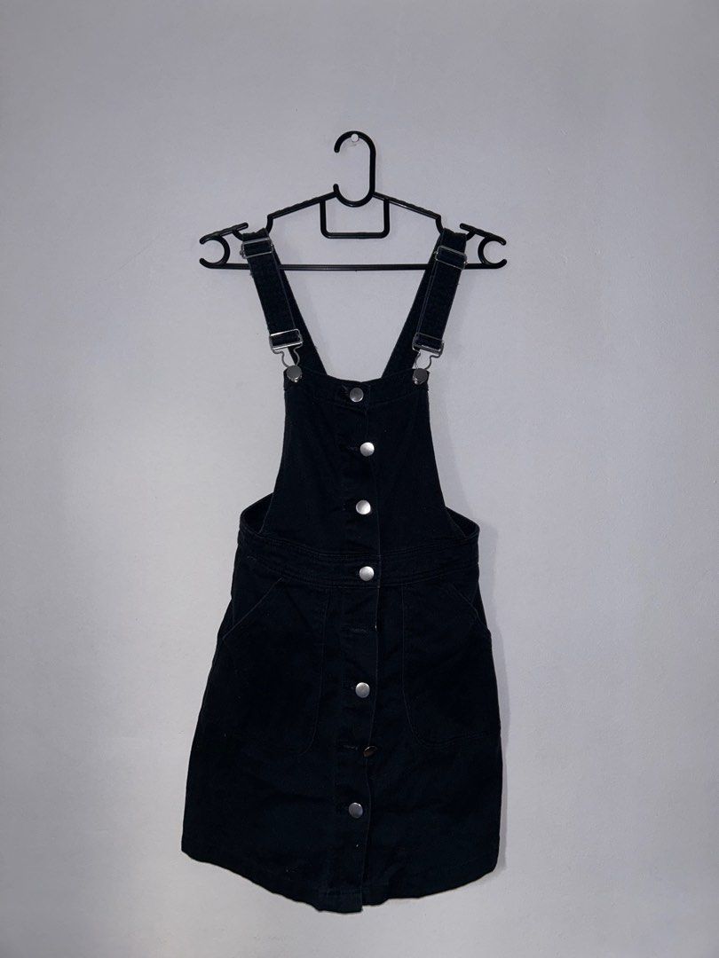 H M Black Denim Overall Dress