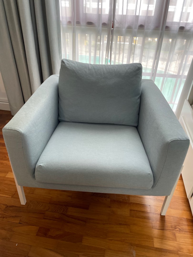 IKEA arm chair in baby blue fabric, Furniture & Home Living, Furniture
