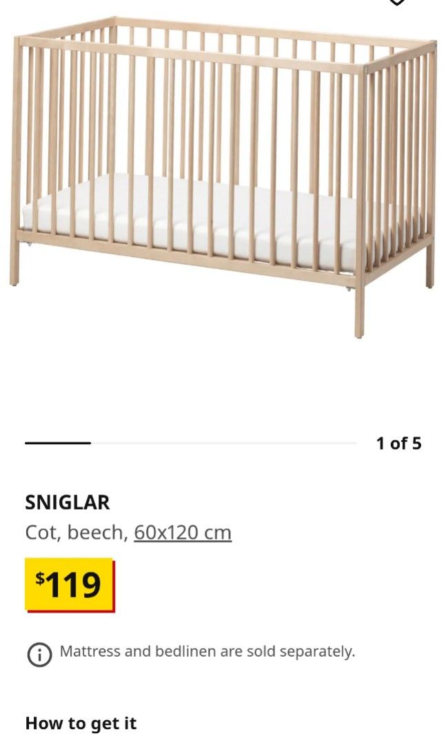 Ikea cot mattress, bedsheet, bumper and cot, Babies & Kids, Baby