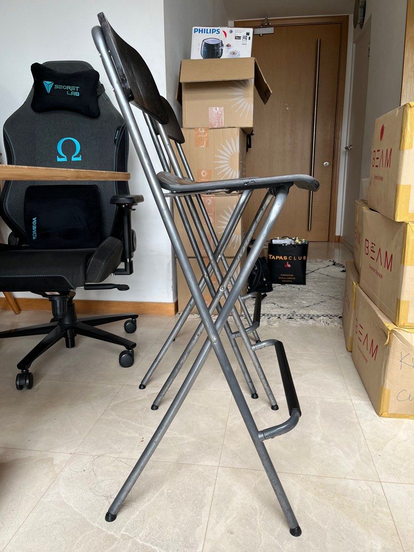 IKEA FRANKLIN Bar stool with backrest, foldable, black, 73cm, Furniture