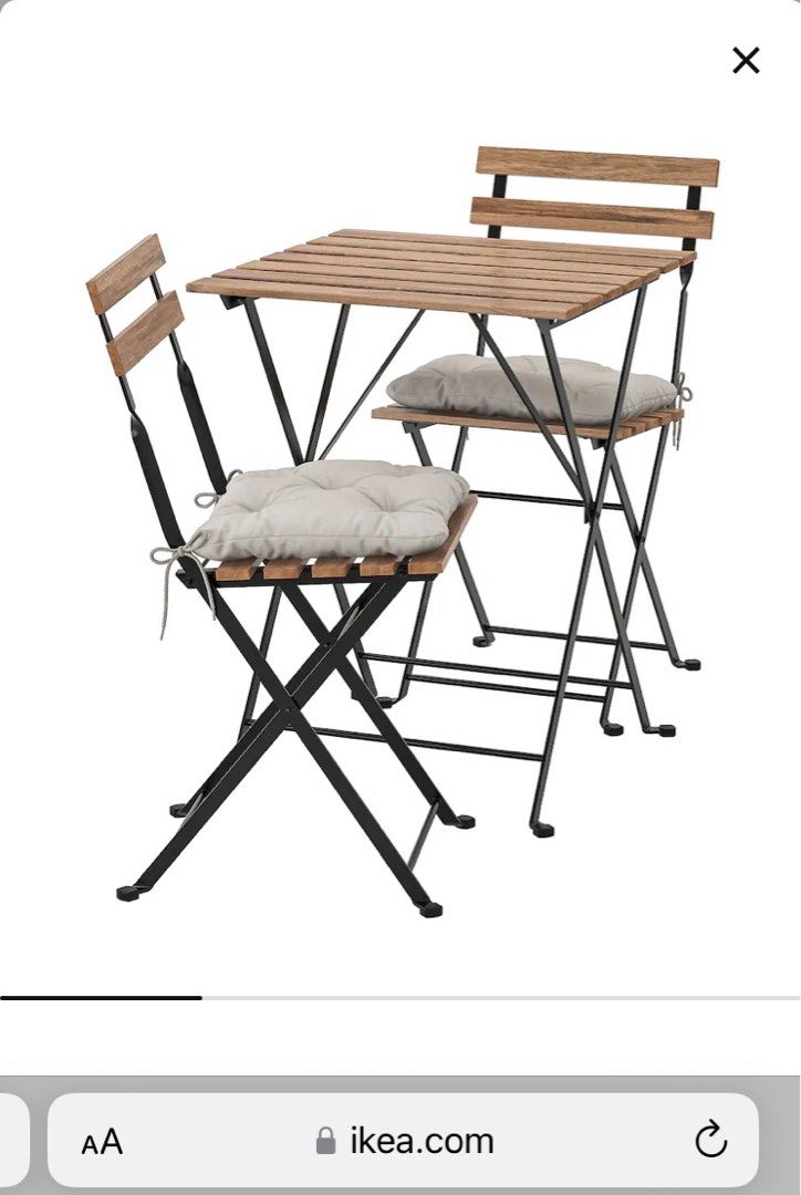 IKEA TARNO Folding Table & Chairs with Cushions Balcony, Furniture