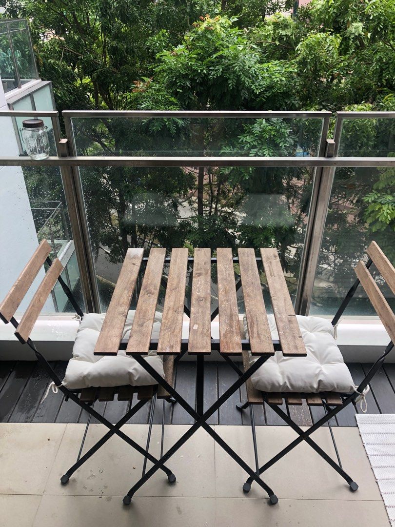 IKEA TARNO Folding Table & Chairs with Cushions Balcony, Furniture