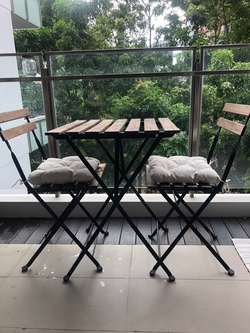 IKEA TARNO Folding Table & Chairs with Cushions Balcony, Furniture
