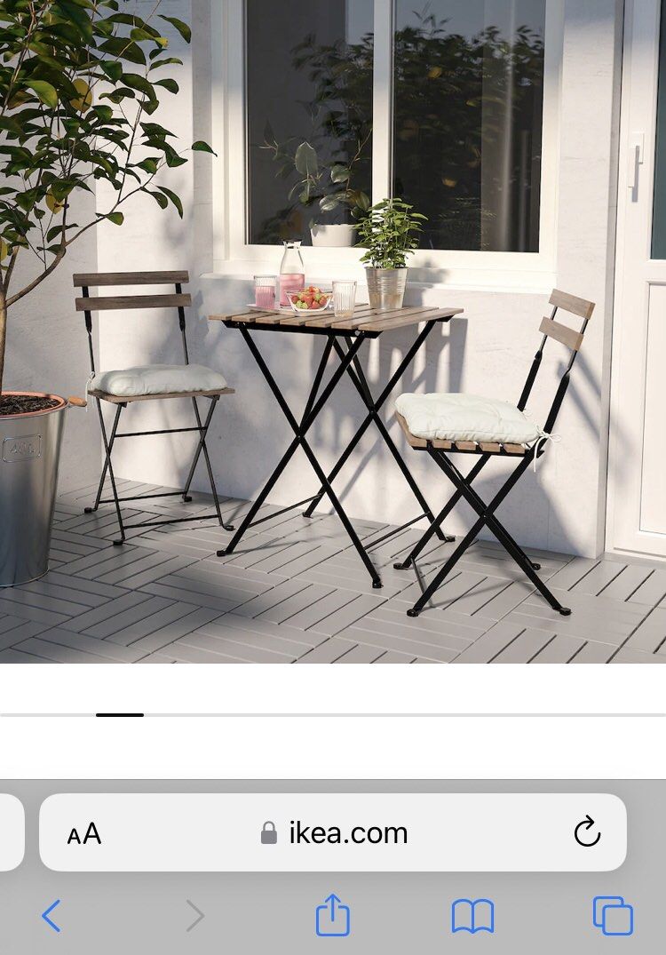 IKEA TARNO Folding Table & Chairs with Cushions Balcony, Furniture