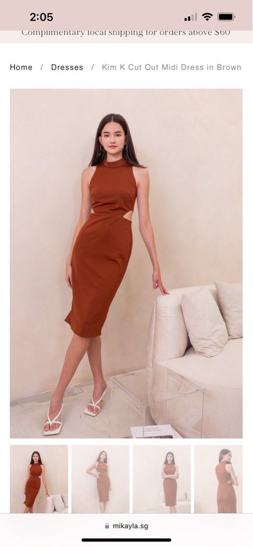 Kim K Cut Out Midi Dress in Brown and Black