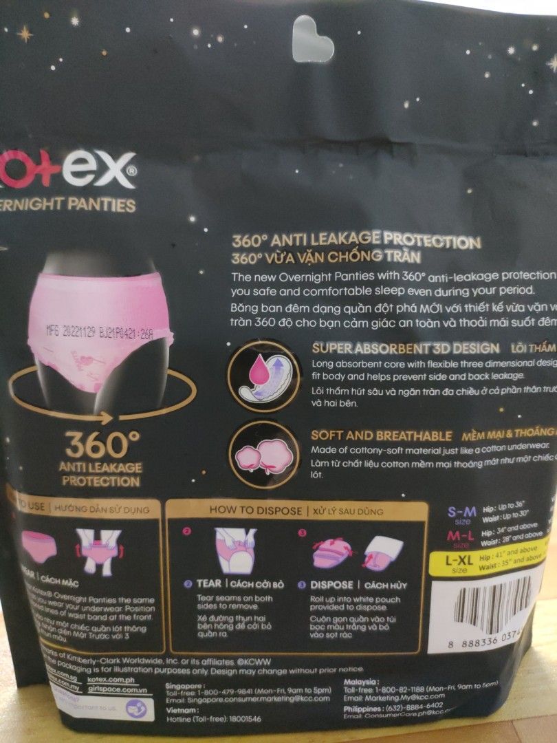 Kotex overnight panties LXL size, Beauty & Personal Care, Sanitary