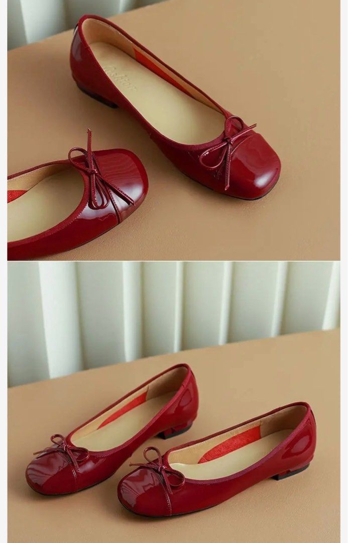 Red patent outlet leather flat shoes