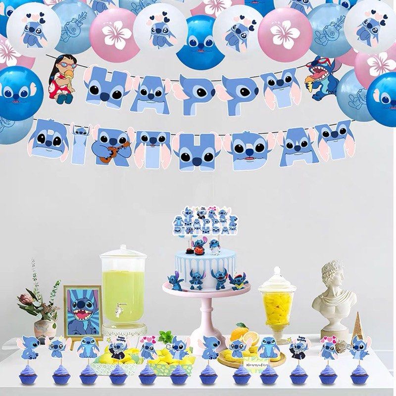 Lilo & Stitch Theme Birthday Party Decorate Supplies Set, Balloons Banner  Cake Toppers 