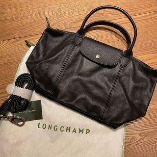 Longchamp小羊皮黑色手提包 側背包 誠可議