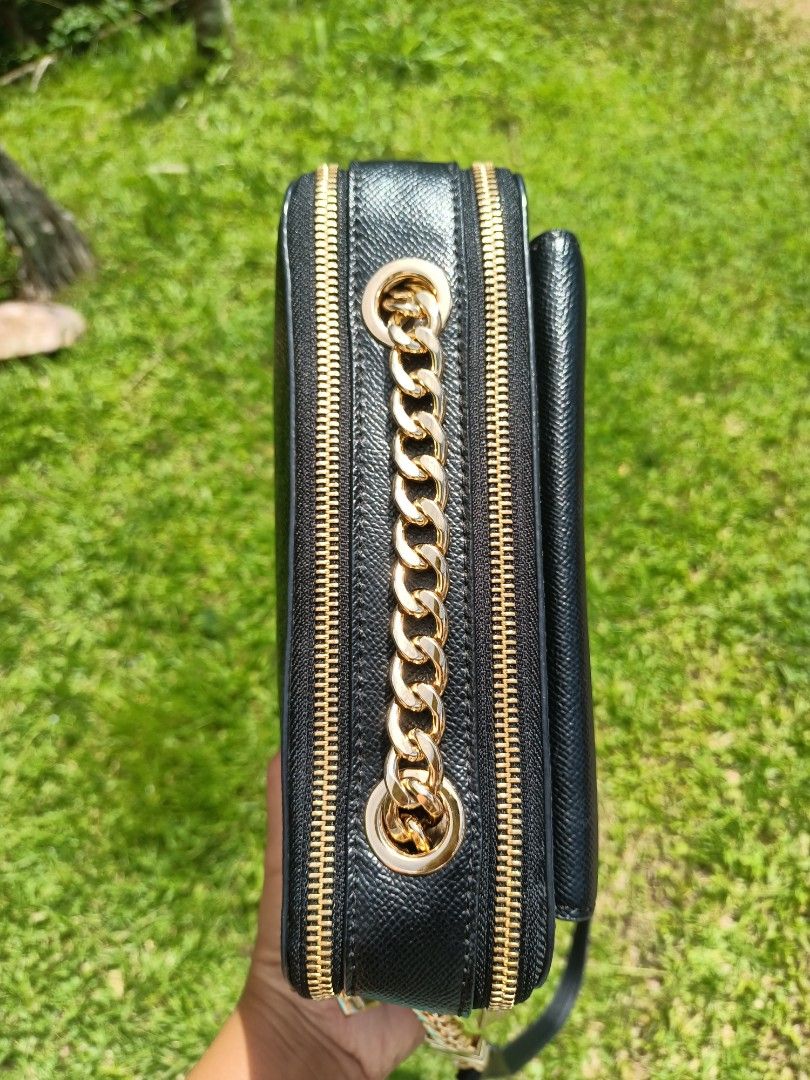 SALE Michael Kors Sylvia Cross grain Leather Double Zip Crossbody Black