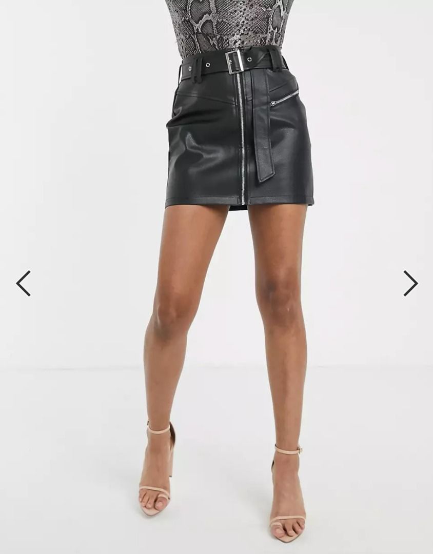 Black leather skirt sales missguided