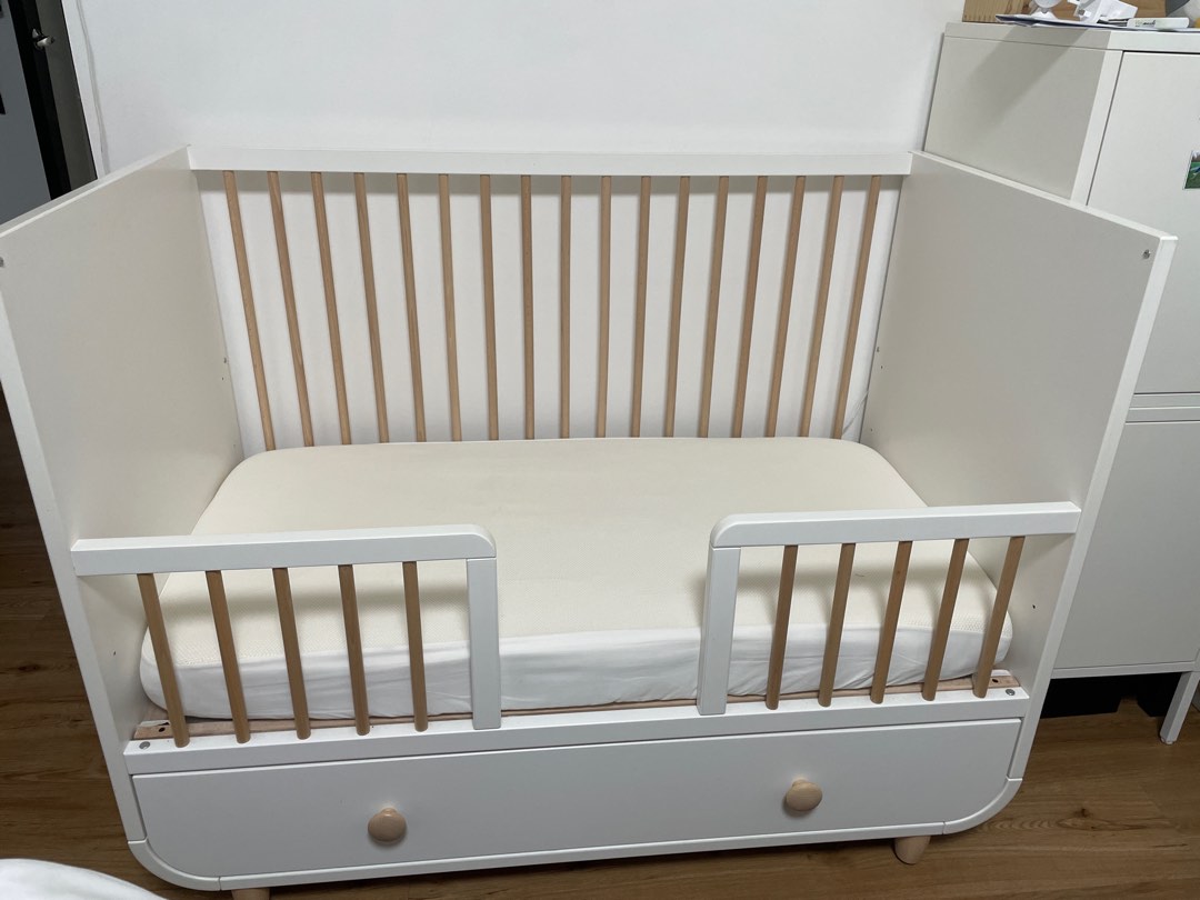 MYLLRA Cot with drawer with mattress white, 60x120 cm IKEA, Babies