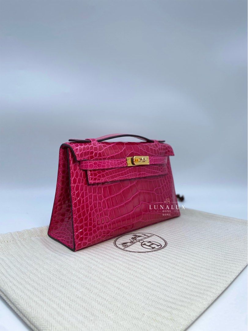 Hermes Kelly Mini Pochette Rose Scheherazade Alligator Lisse