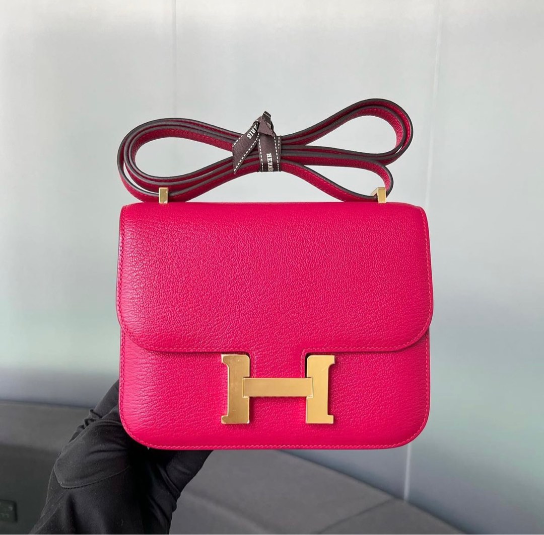 **SOLD OUT** NEW HERMES Constance Mini 18 Ostrich / Gris Perle / GHW