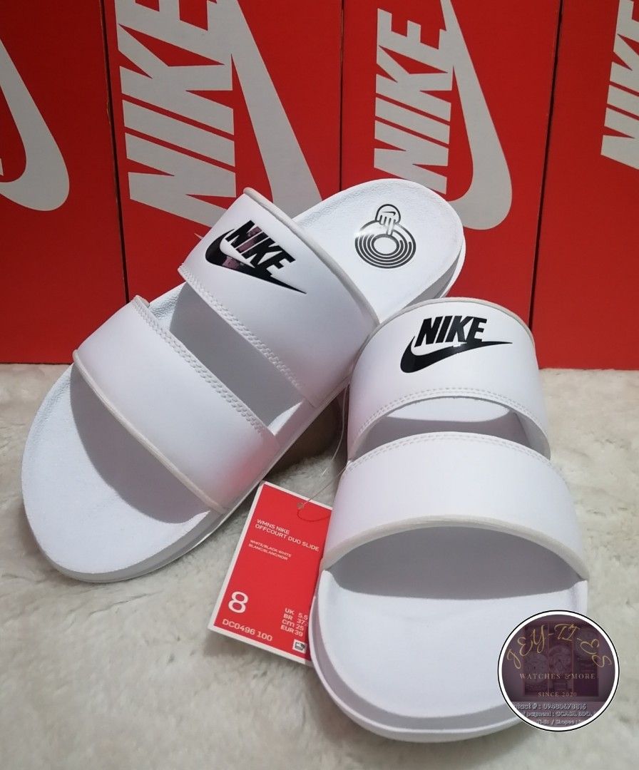 Red double strap nike slides top