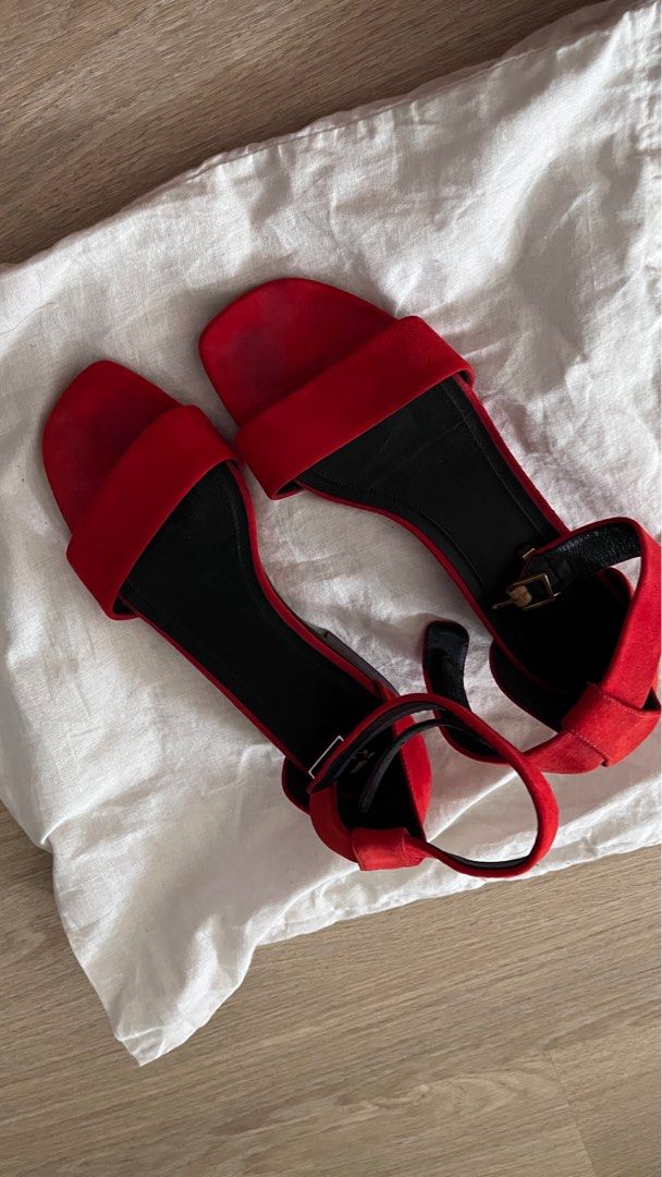 Red suede flat sandals shop