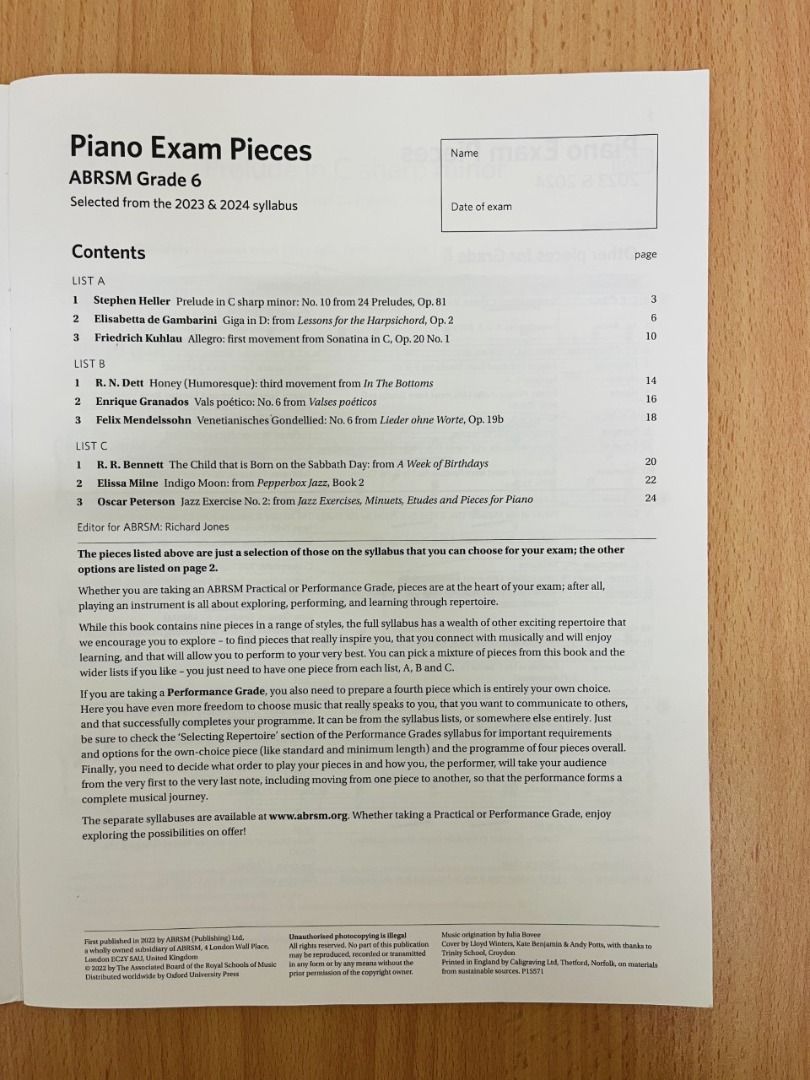 Original abrsm grade 6 piano exam pieces 2023 2024 book hobbies toys