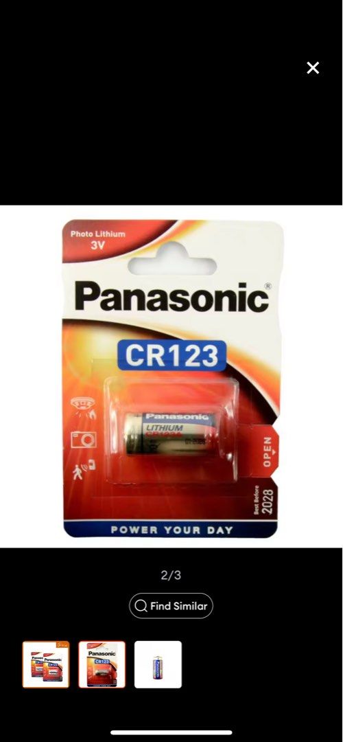 Panasonic CR123/ R123A (3V) Lithium Battery, Photography, Photography ...
