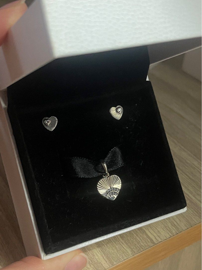 Pandora love shape earrings and pendant Women s Fashion Jewelry Organisers Earrings on Carousell