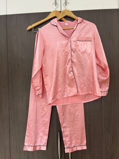 Pink silk long sleeve sleepwear set