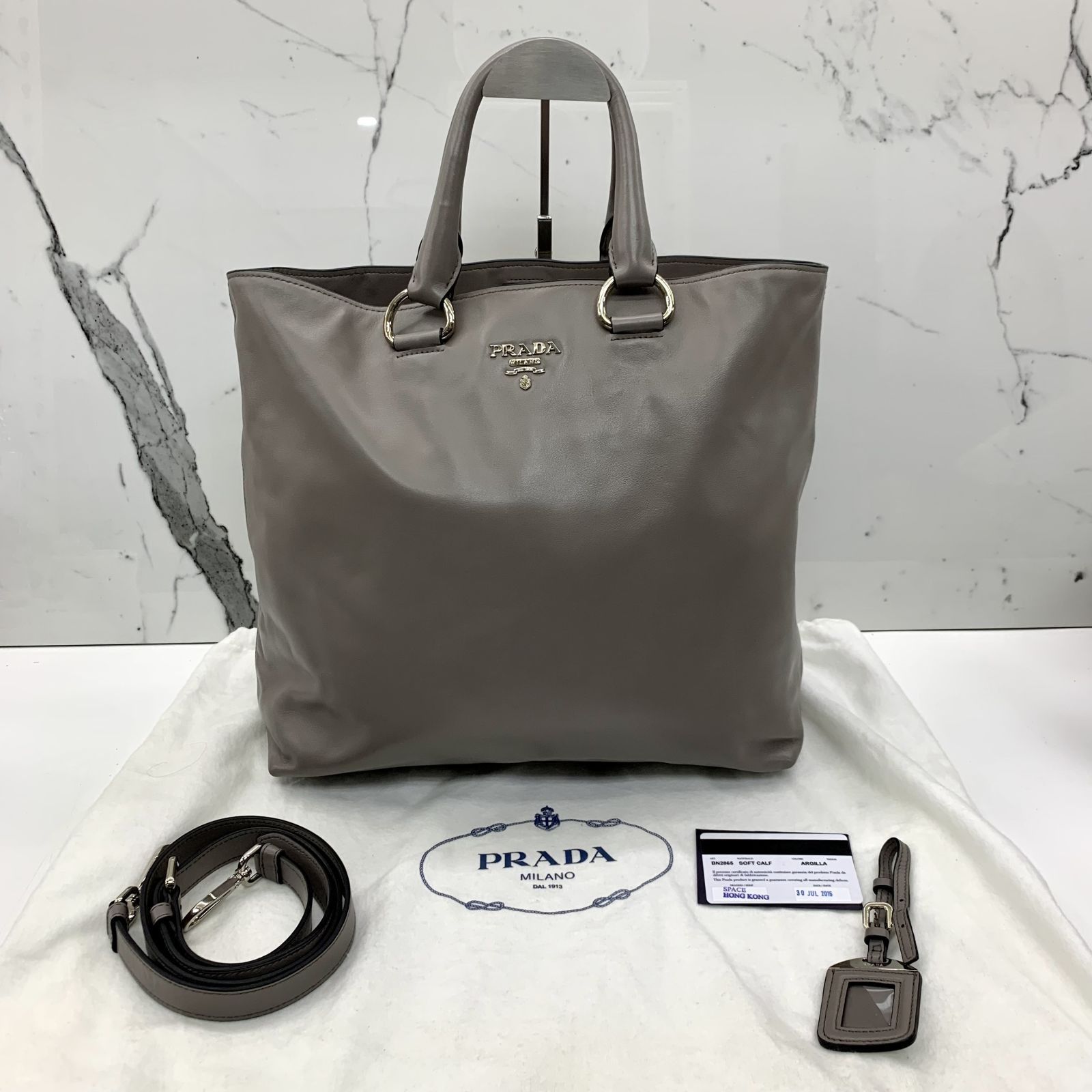 PRADA BN2865 GREY LEATHER 2WAY BAG 237018241 WE Luxury Bags