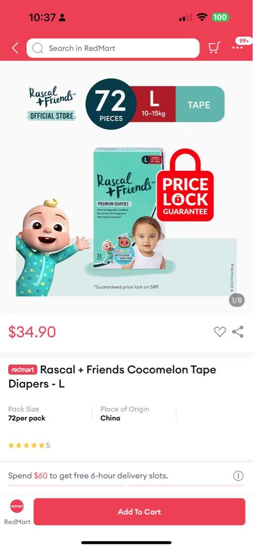 Rascal + Friends Diapers CoComelon Edition Size 4, 72 Count