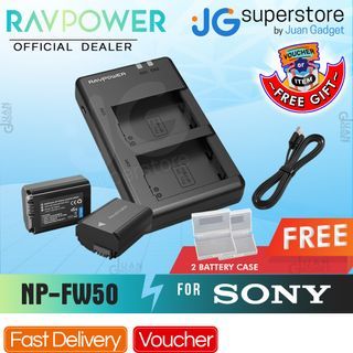 RAVPower NP-FW50 Battery Charger and 2-Pack Rechargeable Li-ion Batteries for Sony A6000 Battery, A6500, A6300, A6400, A7, A7II, A7RII, A7SII, A7S, A7S2, A7R, A7R2, A55, A5100, RX10 Accessories (2-Pack, Micro USB Port, 1100mAh) | JG Superstore