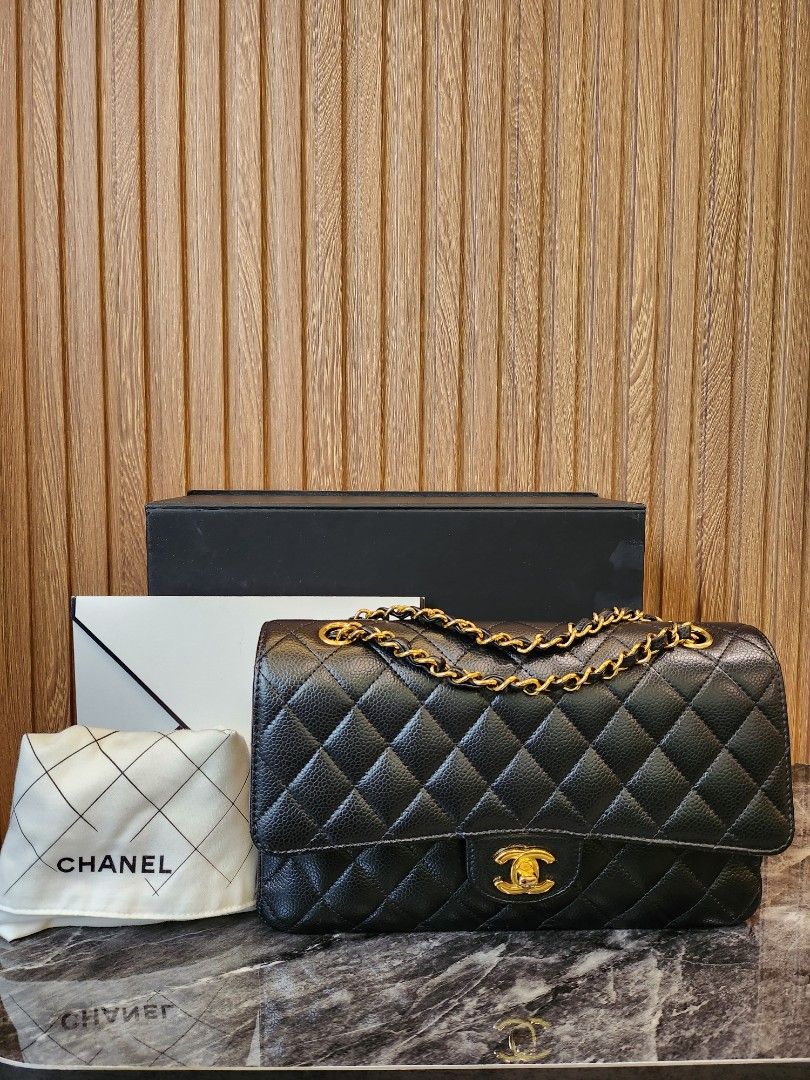 Chanel Classic Double Flap Medium Black Lambskin Gold in 2023