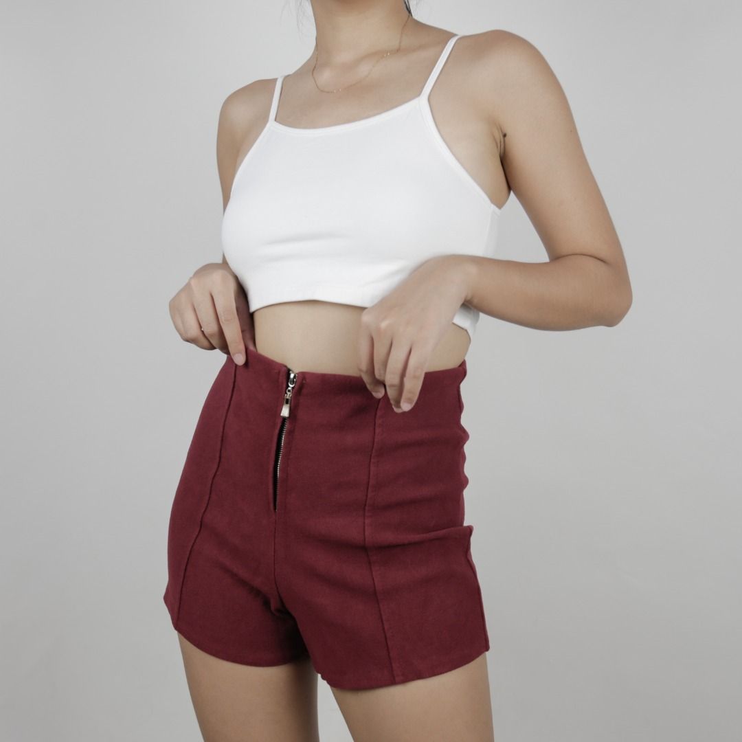 Red sales suede shorts