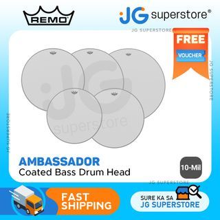 Remo Ambassador Coated Bass Drum Head with Warm Open Tones, Bright Attack and Controlled Sustain for Tom, Bass and Snare Batter Drums (Available in Different Sizes) | BR-11 | JG Superstore
