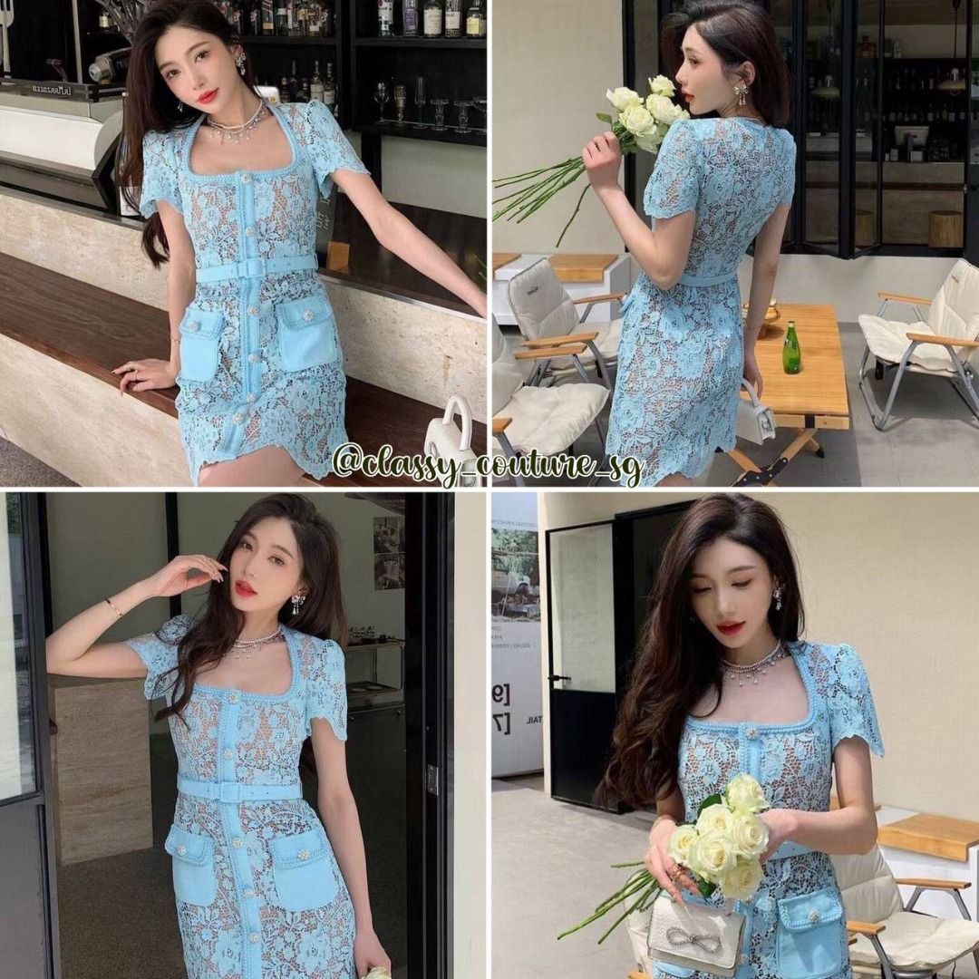 Self Portrait Black Guipure | Pale Blue Lace Mini Dress, Women's Fashion,  Dresses & Sets, Dresses on Carousell