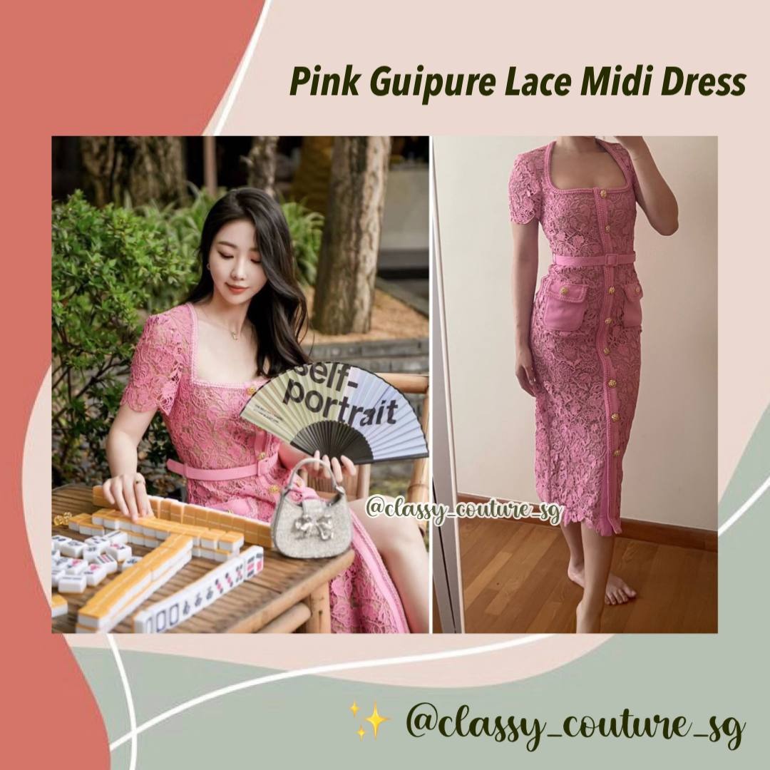 国内配送【SELF PORTRAIT】ピンク GUIPURE ミディ ドレス Pink Guipure Midi Dress – self-portrait