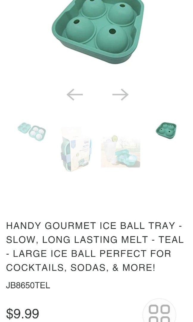Handy Gourmet Ice Ball Tray - Slow, Long Lasting Melt - TEAL - Large I