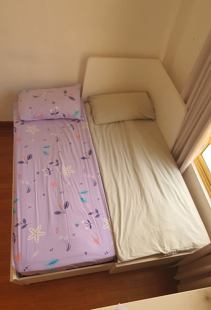 SINGLE BED WITH PULLOUT 2nd BED IKEA FLEKKE, Furniture & Home Living