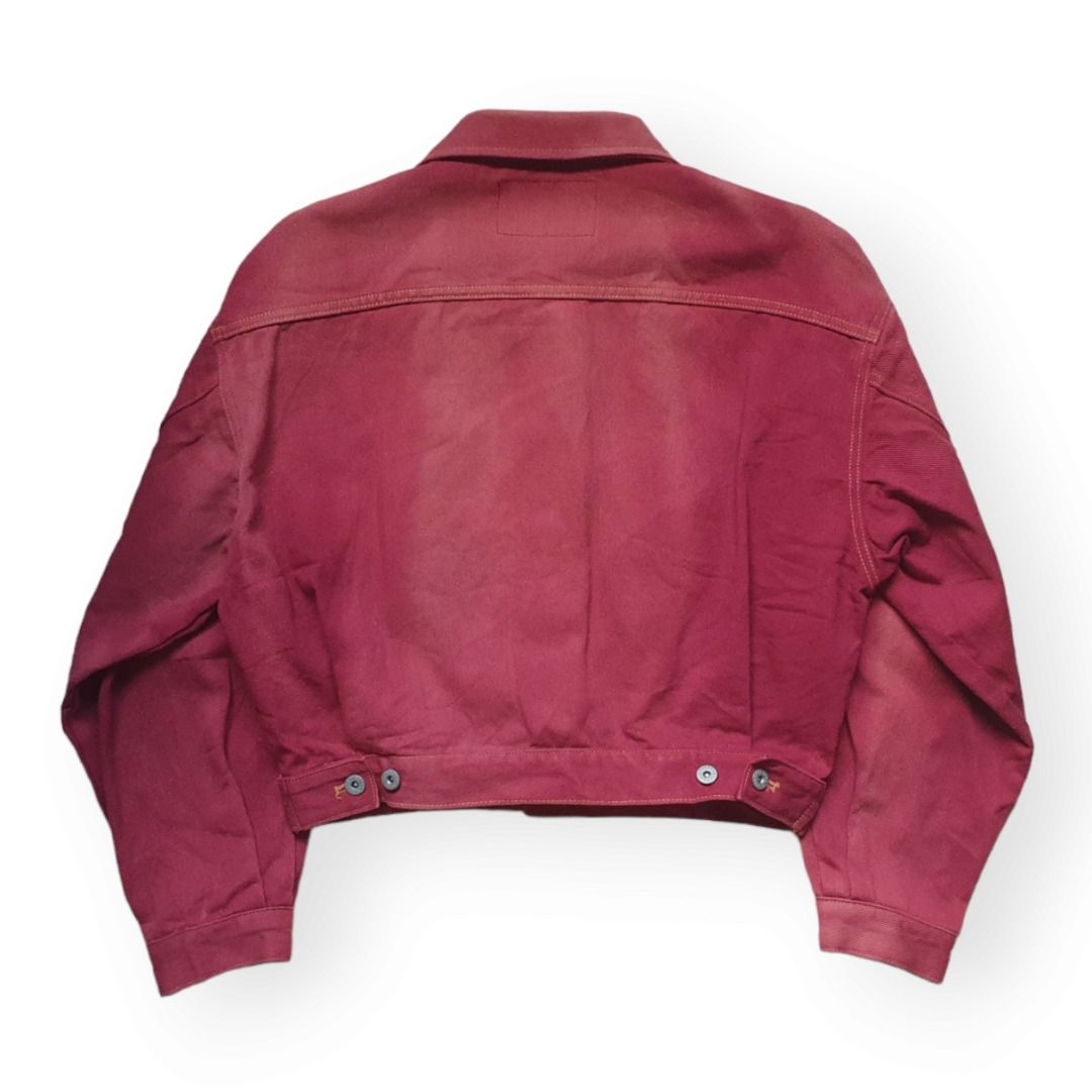 Faded red denim deals jacket