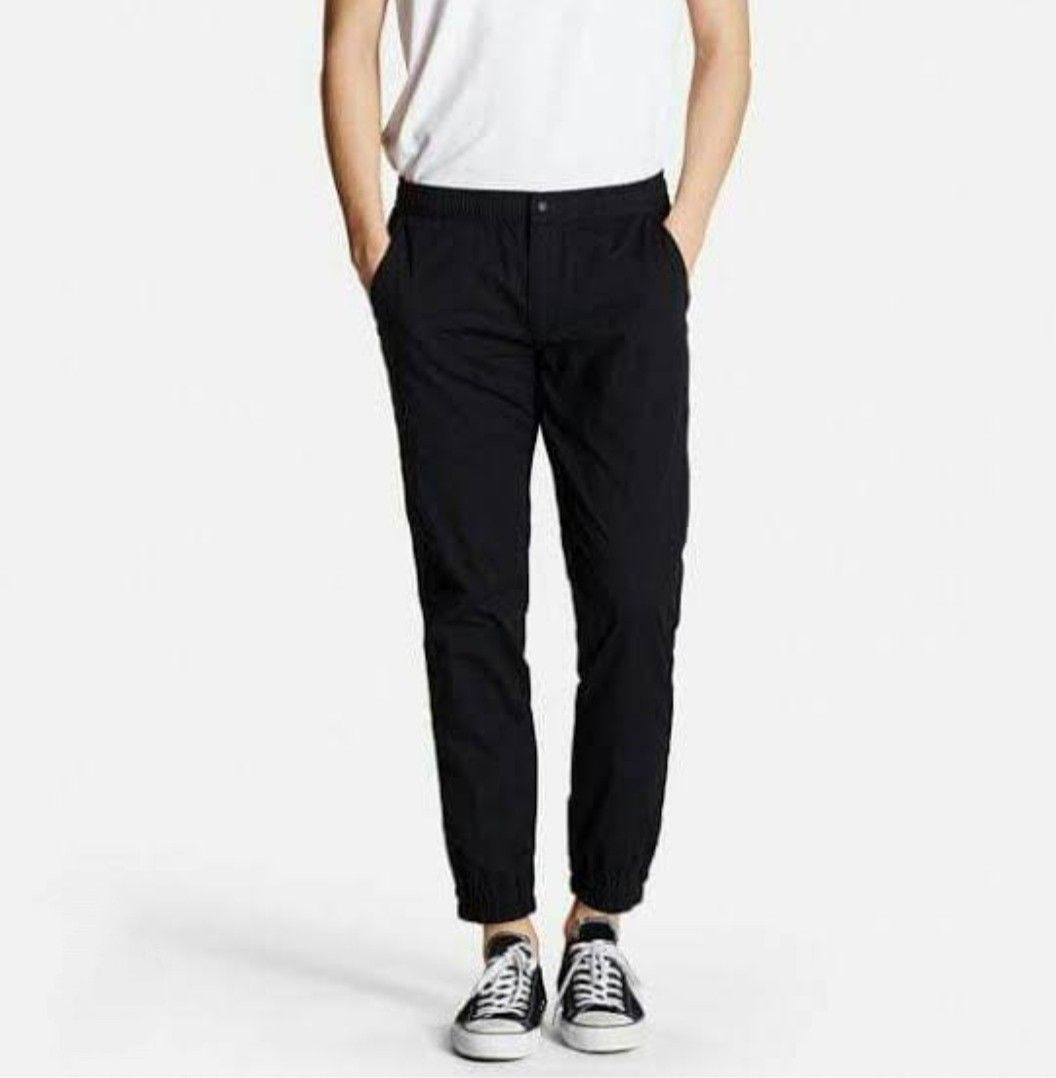 Uniqlo Mens Black Cotton Jogger Pants Men s Fashion Bottoms