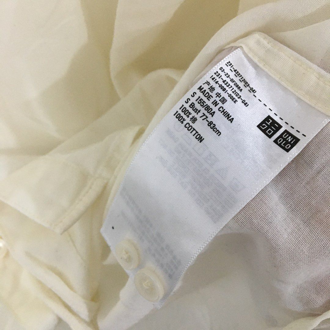 Uniqlo U Sheer Band Collar Off White Tops, Women's Fashion, Tops