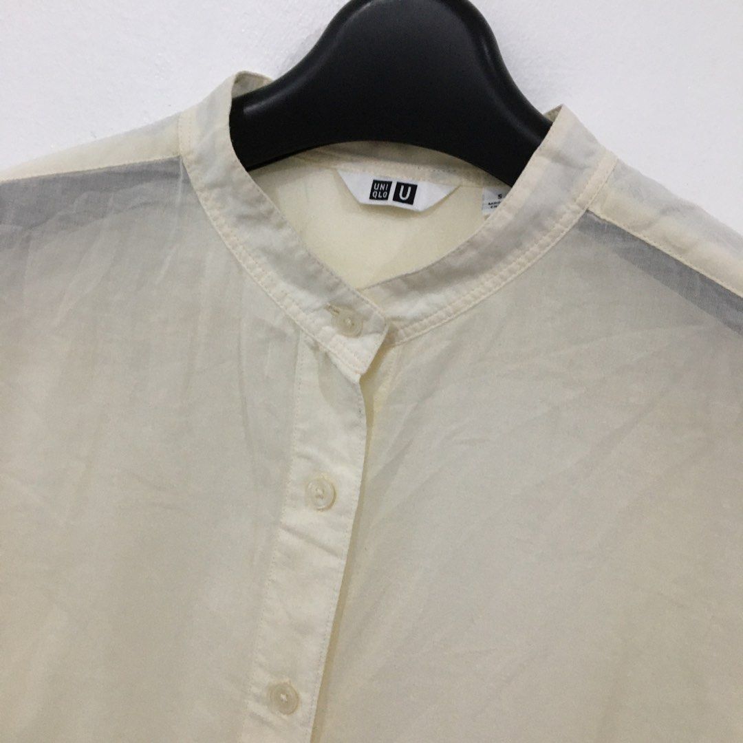 Uniqlo U Sheer Band Collar Off White Tops, Women's Fashion, Tops