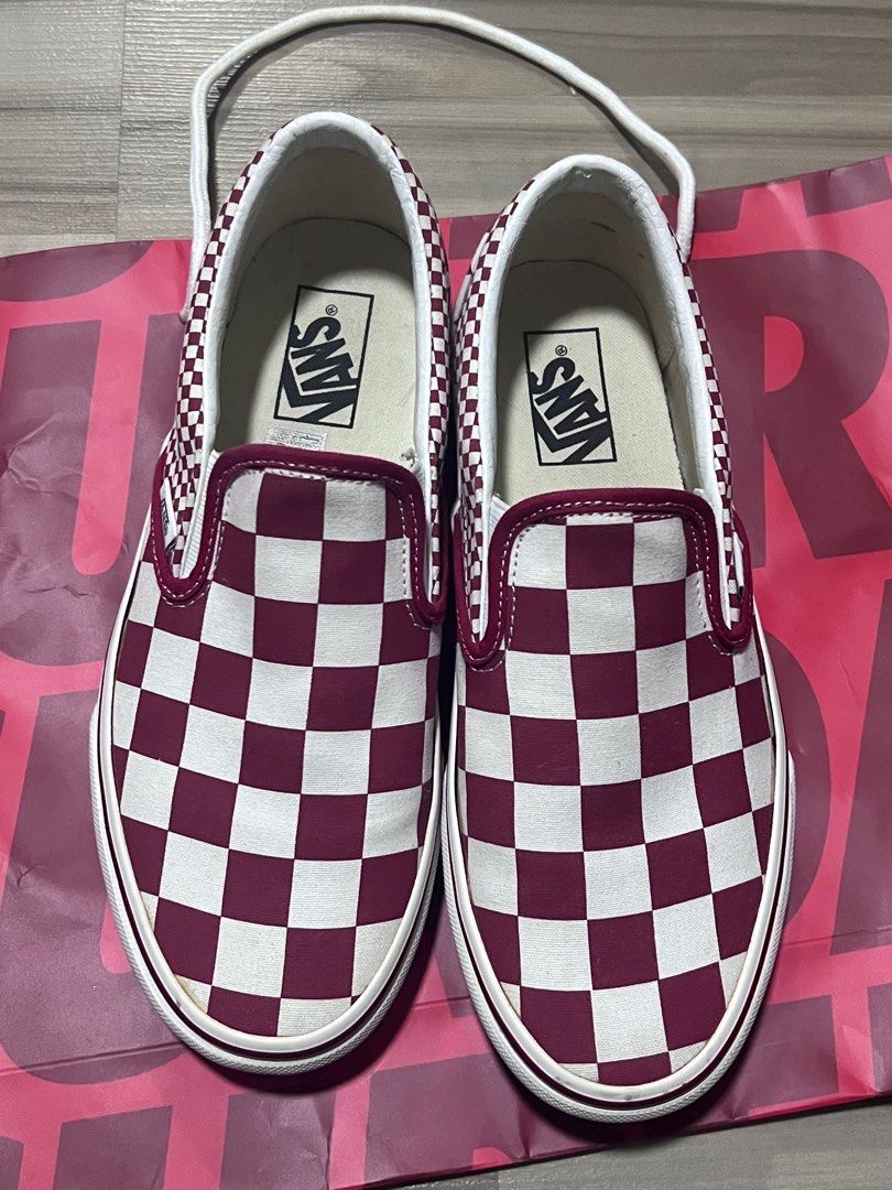 Red and online grey checkered vans