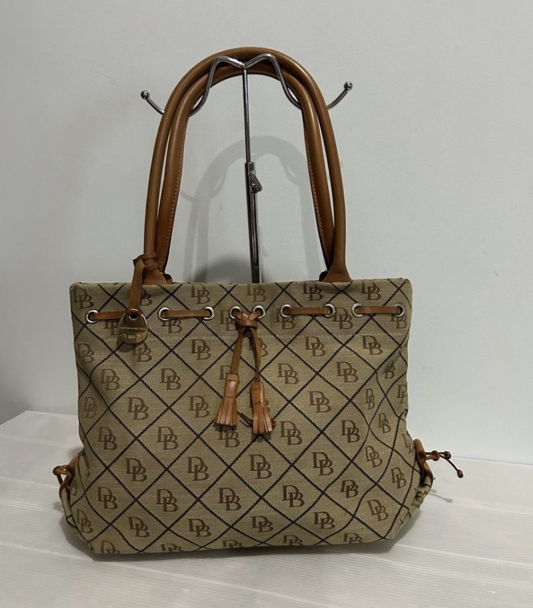 Buy the Dooney Bourke Brown Signature Canvas Tote Bag