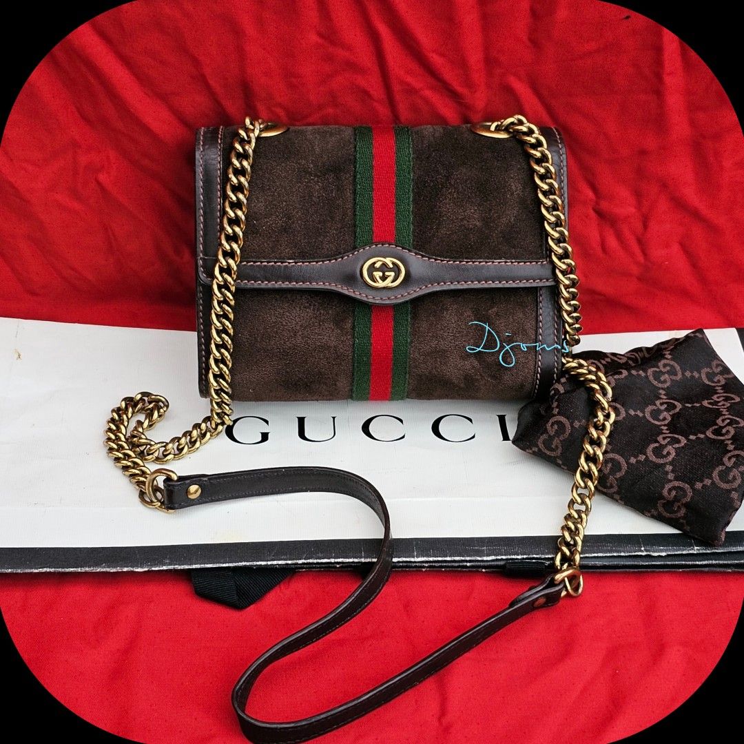 Gucci, Bags, Rare Authentic Vintage Gucci Parfums Web Leather Monogram  Messenger Flap Bag