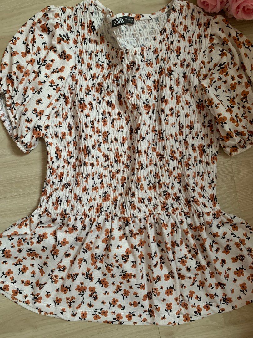 Zara floral smocked top, Women's Fashion, Tops, Other Tops on Carousell