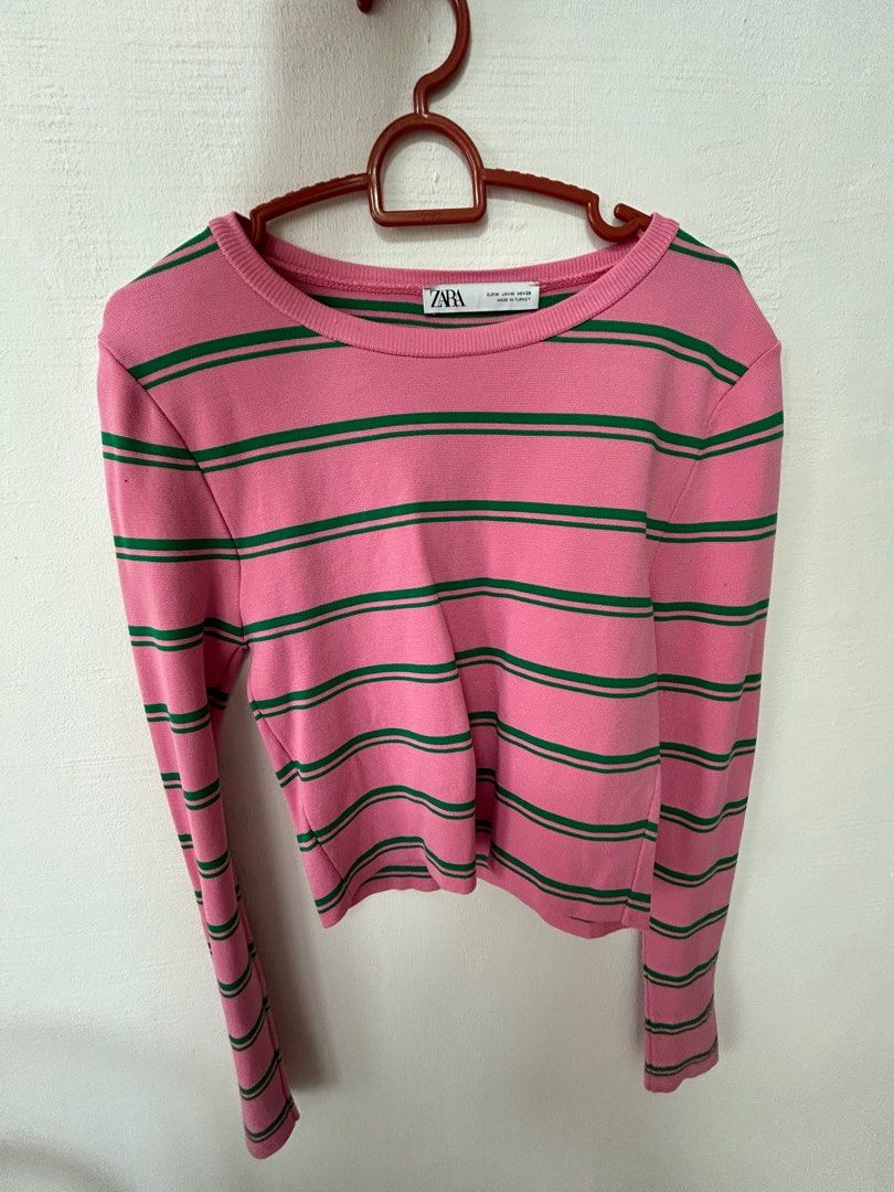 Zara pink and green striped top Clearance