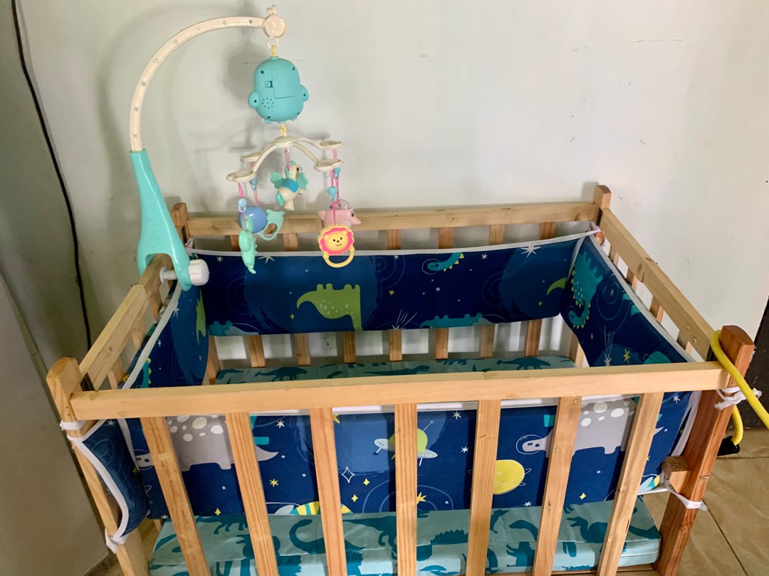 2in1 crib with foam, bumper, and hanging toys with FREEBIE, Babies